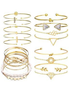 19pcs Multiple Layered Stackable Open Cuff Wrap Bangle Rose gold Bracelets